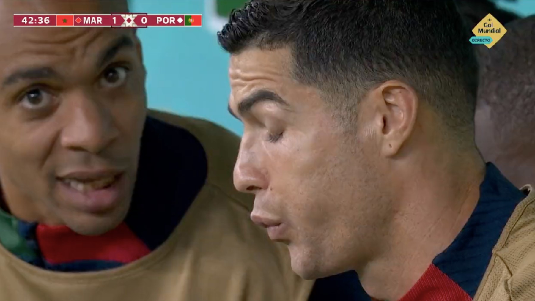 Cristiano Ronaldo, tras el gol de Marruecos. (Captura de pantalla)