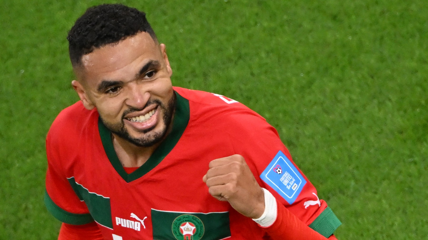 Youssef En-Nesyri celebra el gol de Marruecos. (AFP)