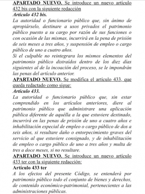 El Gobierno de Sánchez copia casi íntegro el art. 397 del Código Penal de Franco para la malversación