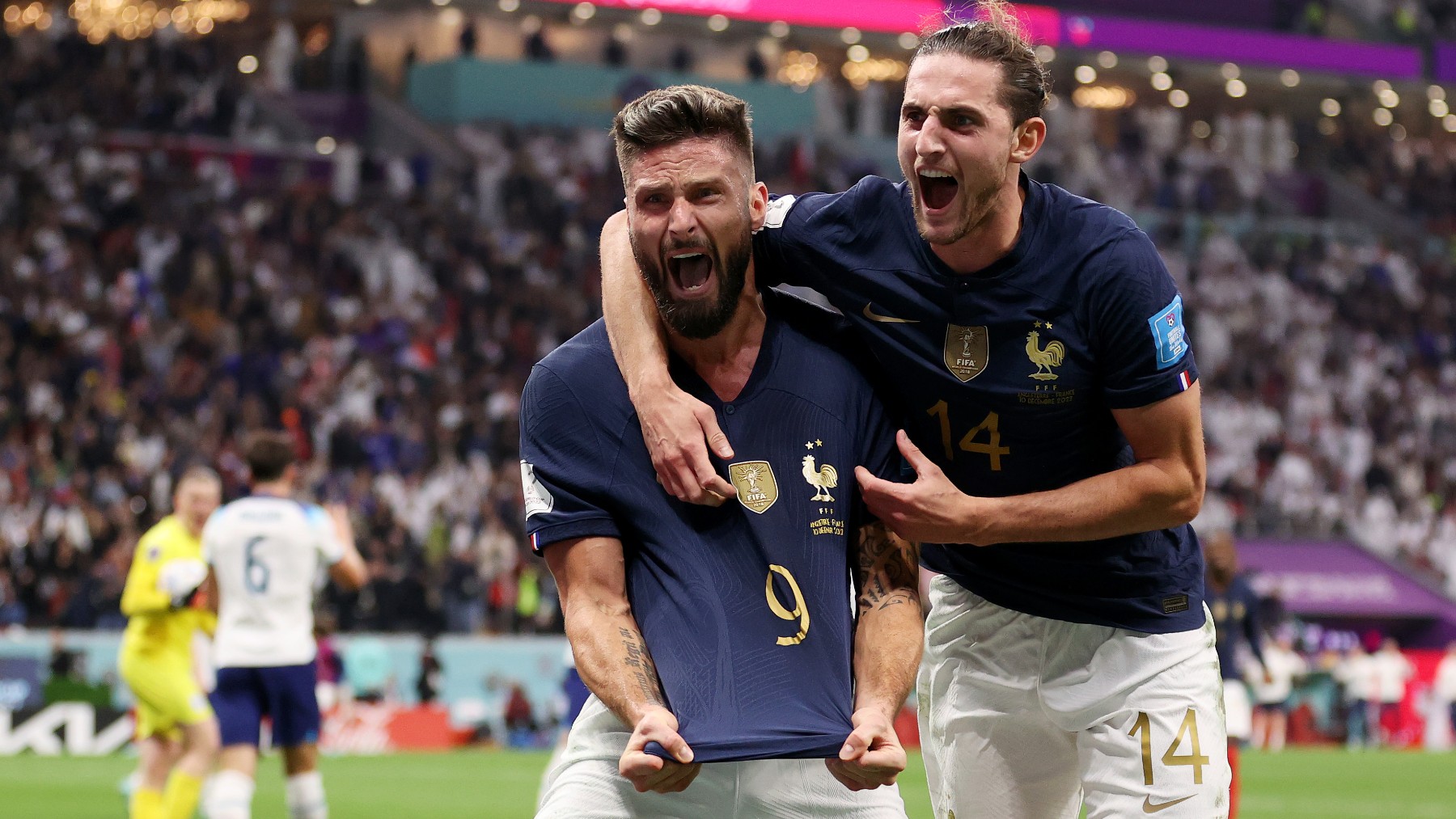 Giroud y Rabiot celebran un gol con Francia. (Getty)