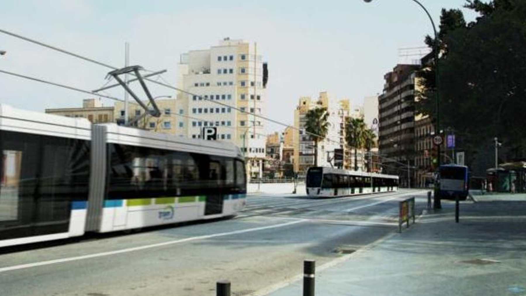 Recreación virtual del paso del futuro tranvía de Palma por las Avenidas.