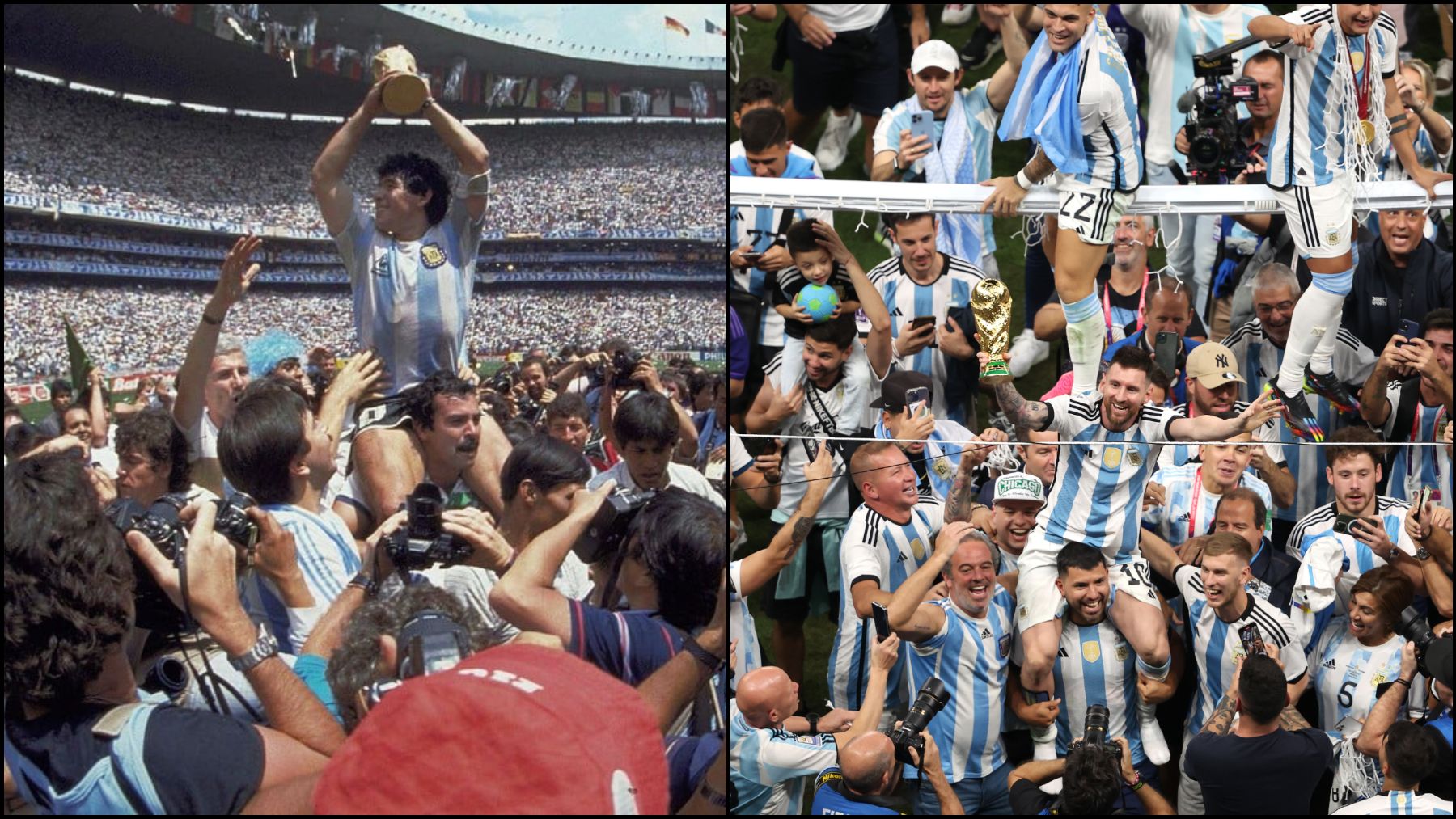 Messi y Maradona con la Copa del Mundo (Getty)