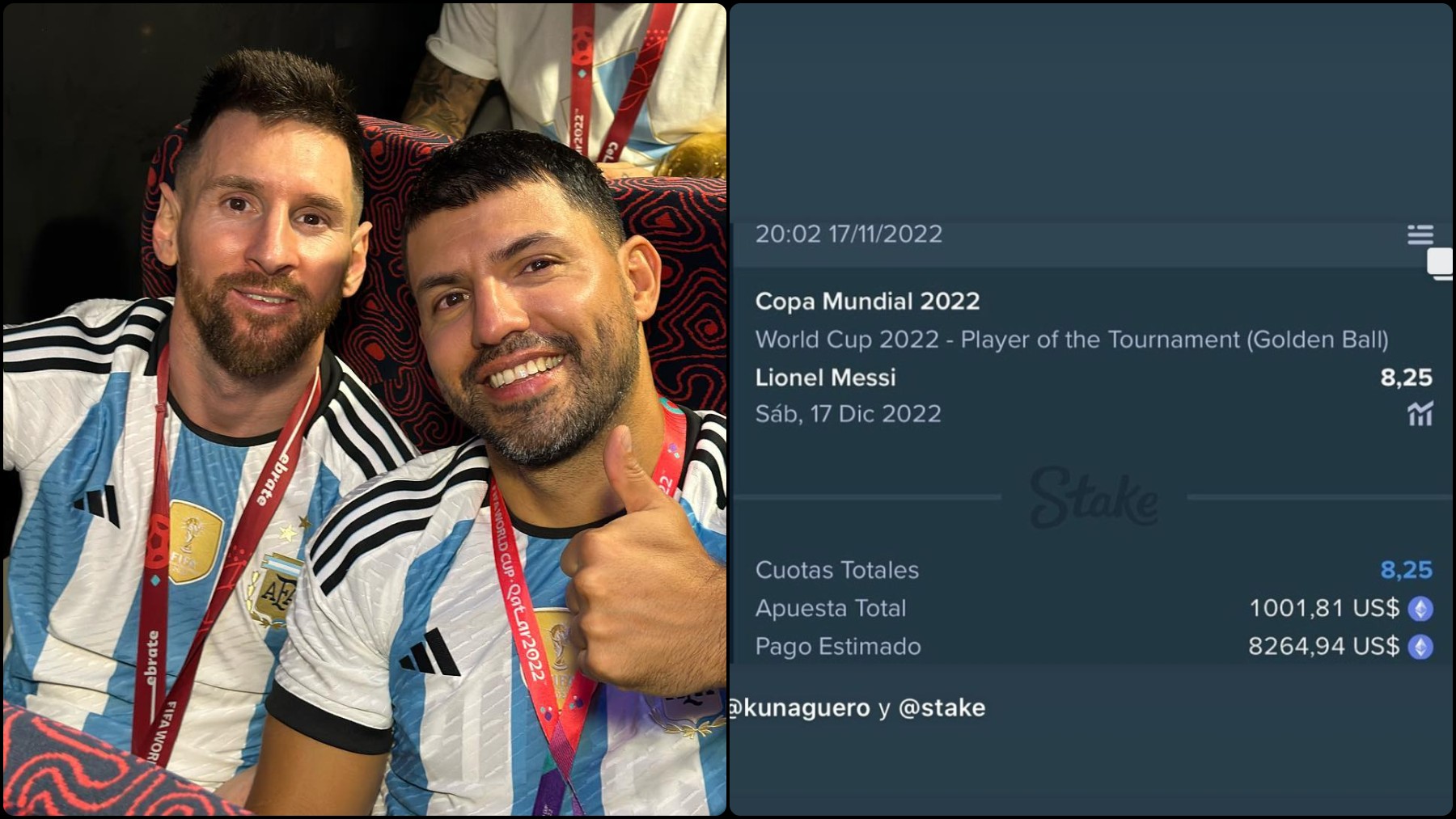 El Kun Agüero apostó por Messi como Balón de Oro del Mundial.