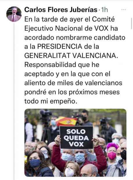 El catedrático Carlos Flores Juberías será el candidato de Vox a la Generalitat Valenciana