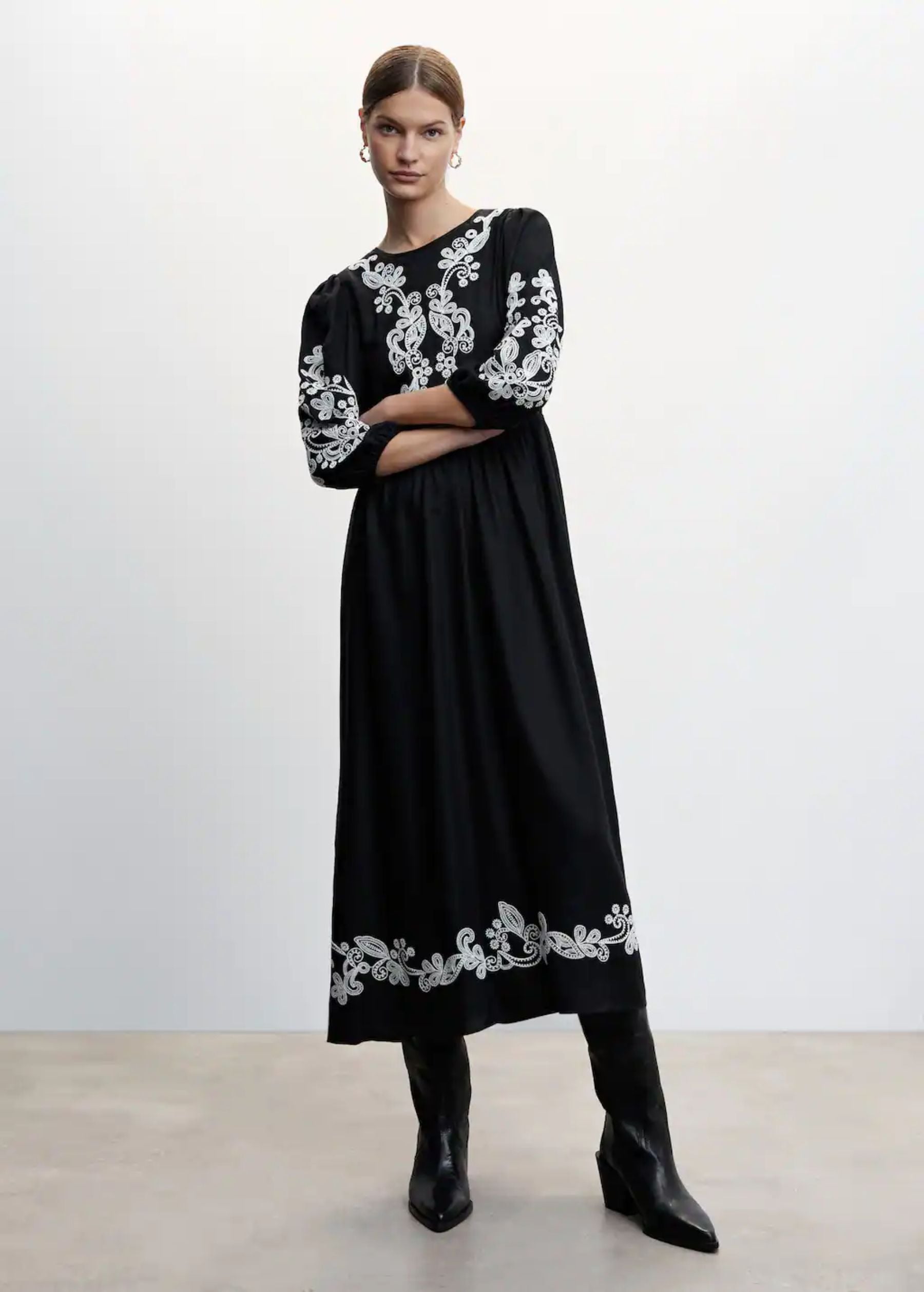 Vestidos boho con falda de encaje y chiffon en capas Azul tinta