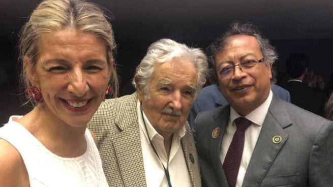 Yolanda Díaz, José Mujica y Gustavo Petro.