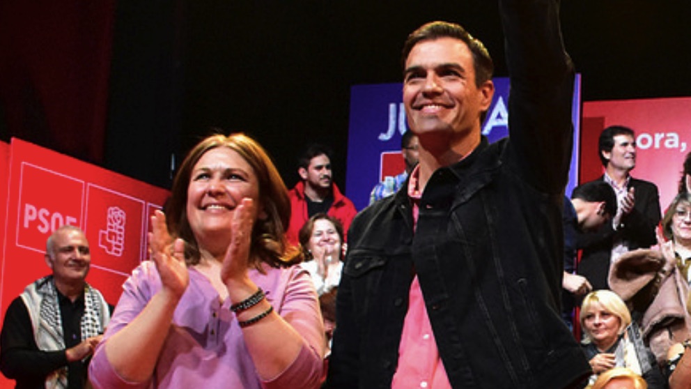 Natalia de Andrés y Pedro Sánchez. (Foto. PSOE PSM)