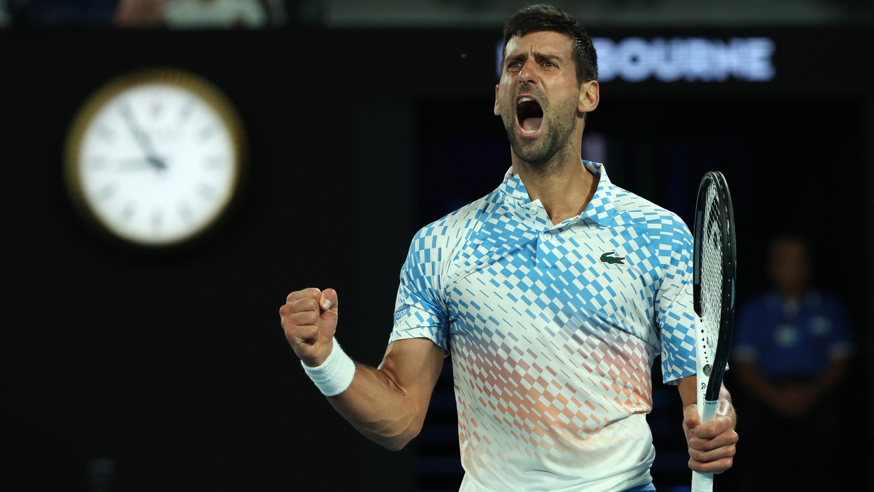 Novak Djokovic celebra un punto en el Open de Australia 2023. (Getty)
