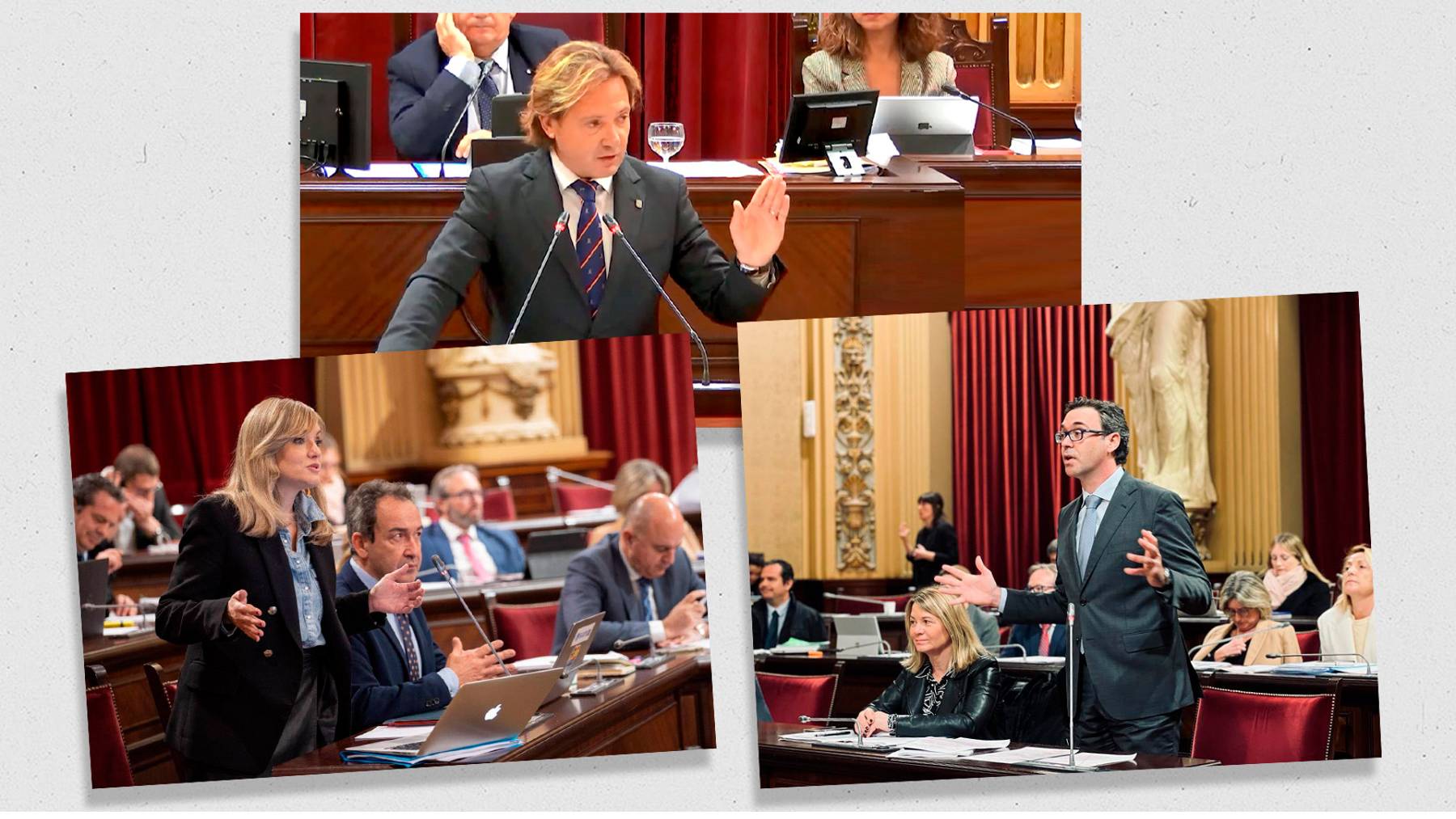 Jorge Campos (Vox), Patricia Guasp (Ciudadanos) y Toni Costa (PP), en el Parlament.