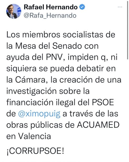 PSOE y PNV impiden investigar en el Senado de España el escándalo socialista del ‘caso Azud’