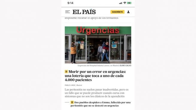 ‘El País’ informa sobre la niña muerta en Valencia por peritonitis con la foto de un hospital de Madrid