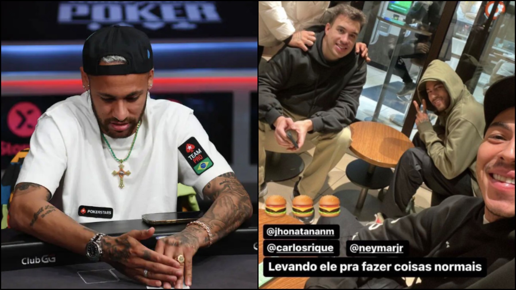 Neymar jugando al póker y en el McDonald’s junto a sus amigos.