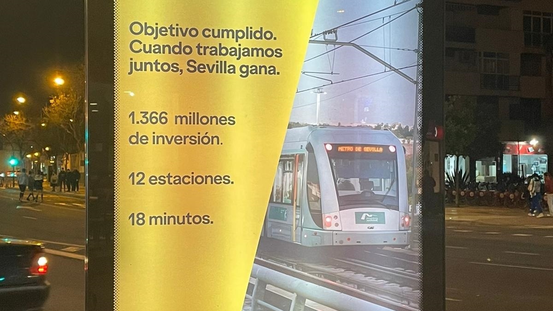 Cartel publicitario que el PP sopesa denunciar sobre el inicio de las obras de la línea 3 del Metro (PP).