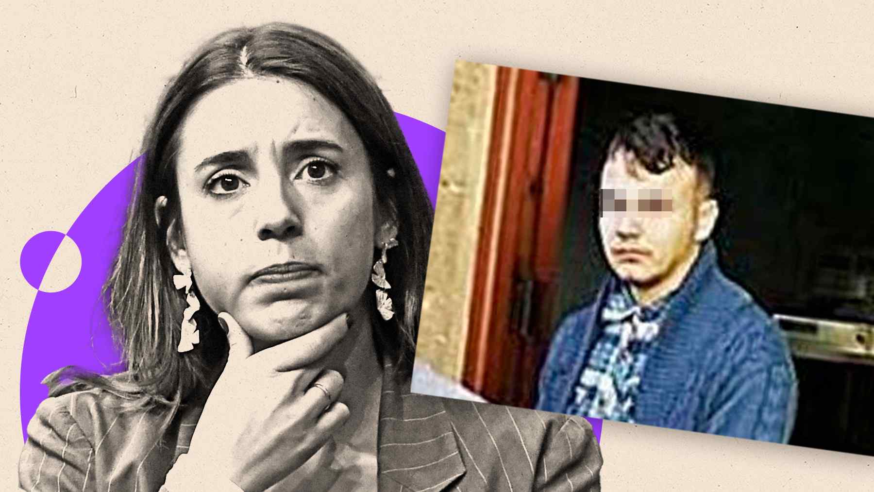 La ministra Irene Montero y el violador beneficiado por la ley del ‘sólo sí es sí’. (Imagen del violador cedida por ‘Diario de Mallorca’).