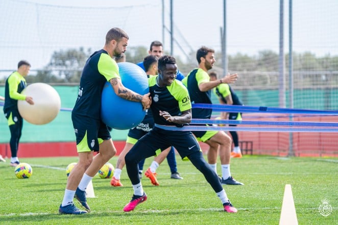 Amath y Dani Rodríguez, en el entreno de hoy