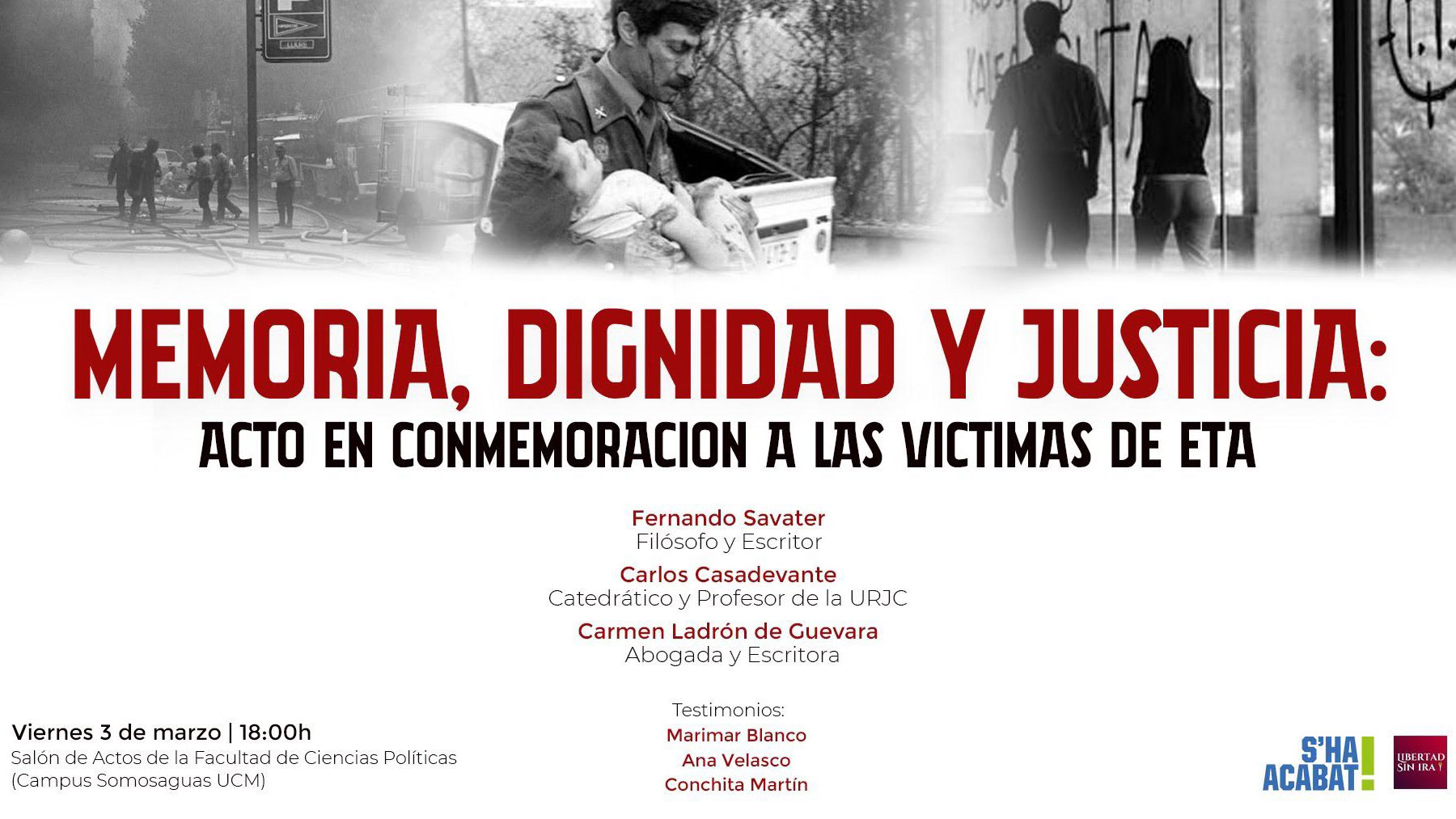 Cartel del acto por las víctimas de ETA en la Complutense.