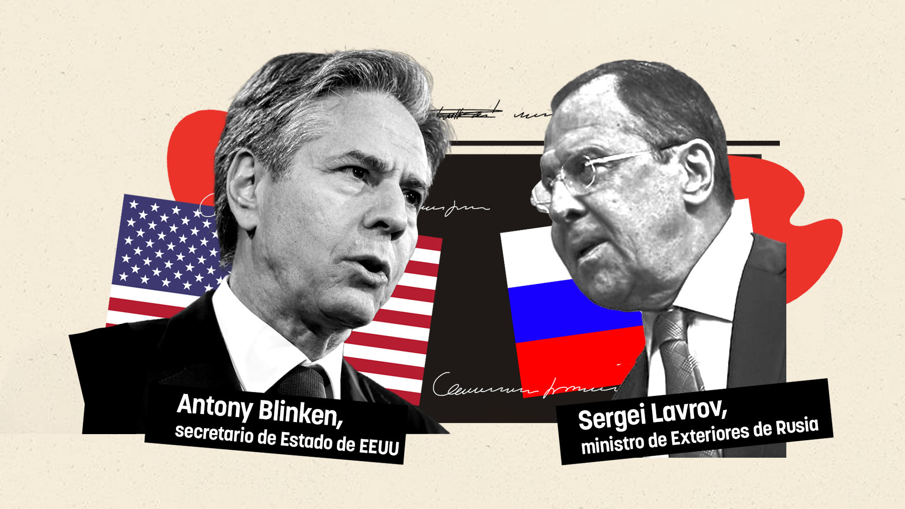 Los jefes de la diplomacia de Estados Unidos, a la izquierda, y Rusia, a la derecha.