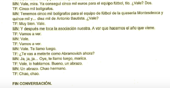 Extracto de la conversación que figura en el sumario.