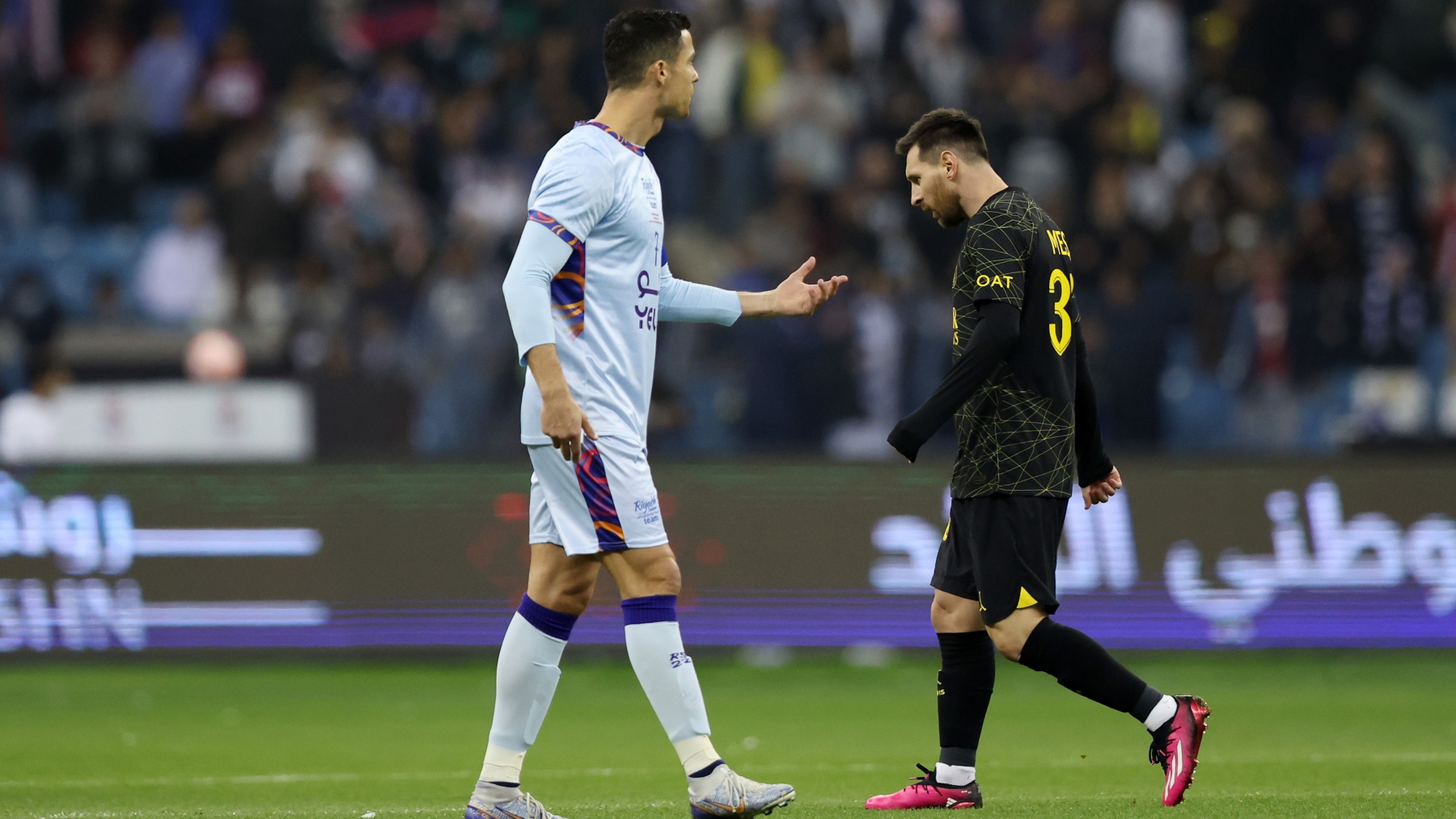 Cristiano Ronaldo y Leo Messi en su último enfrentamiento directo. (Getty)