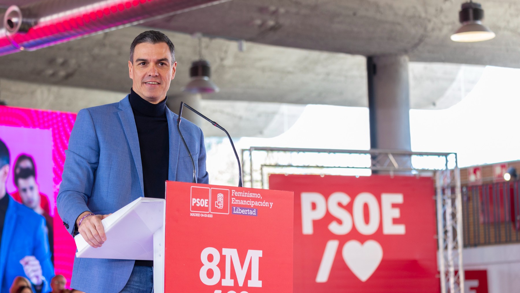 Pedro Sánchez en un acto del PSOE por el 8M. (Foto: Eva Ercolanese)
