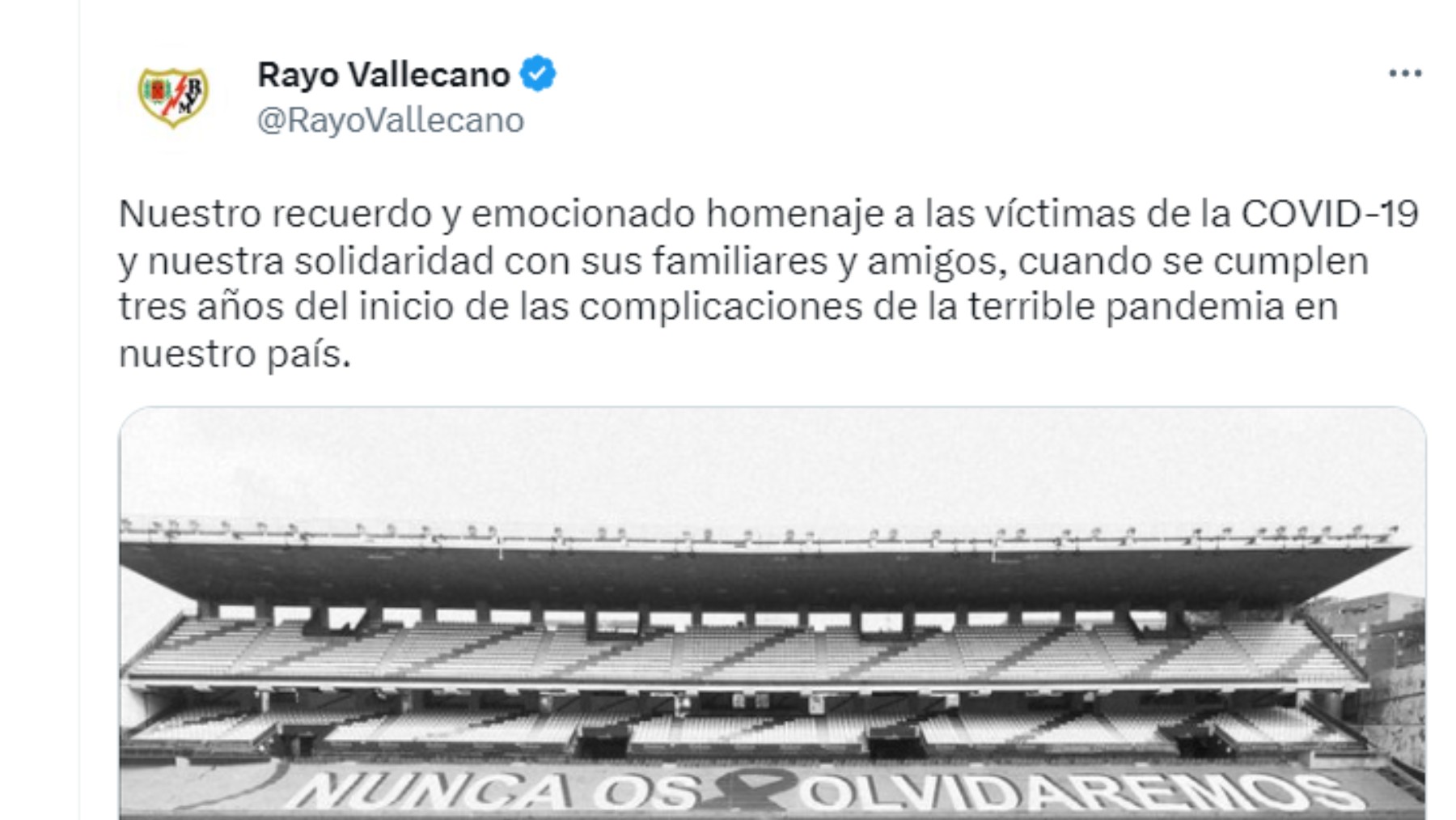 El tuit del Rayo Vallecano.