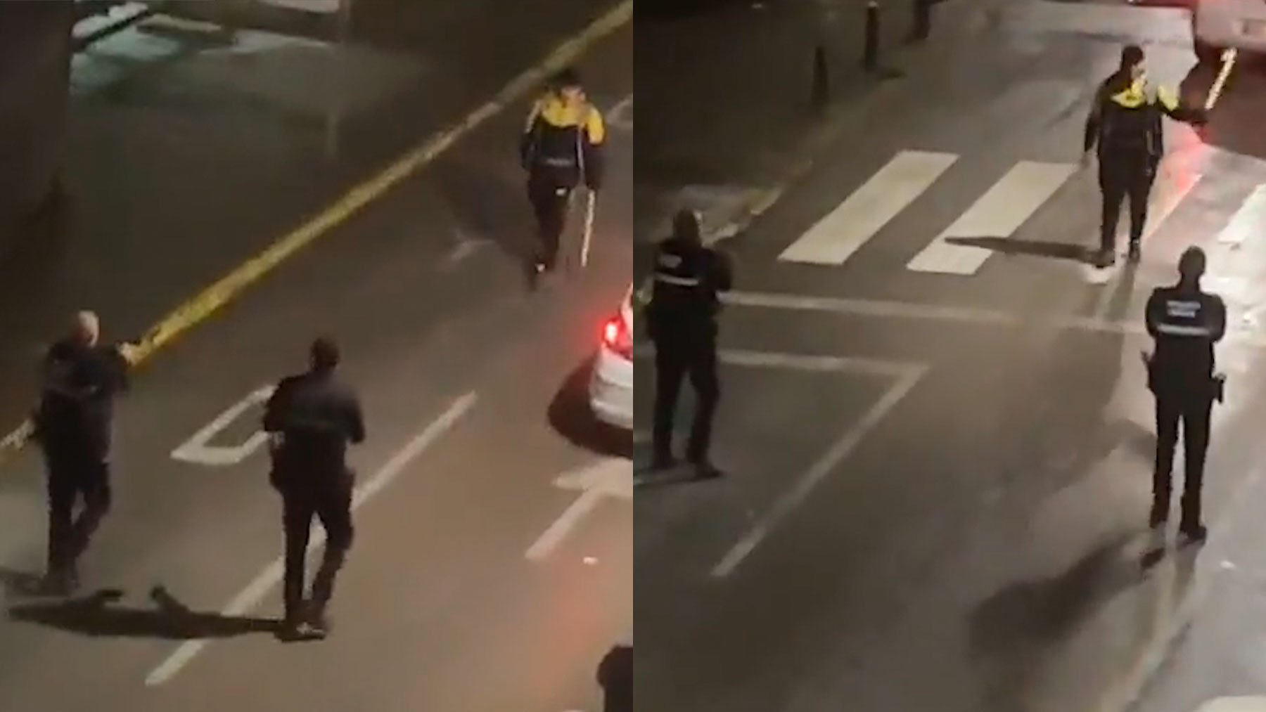 El individuo amenazando a los agentes con sus catanas.