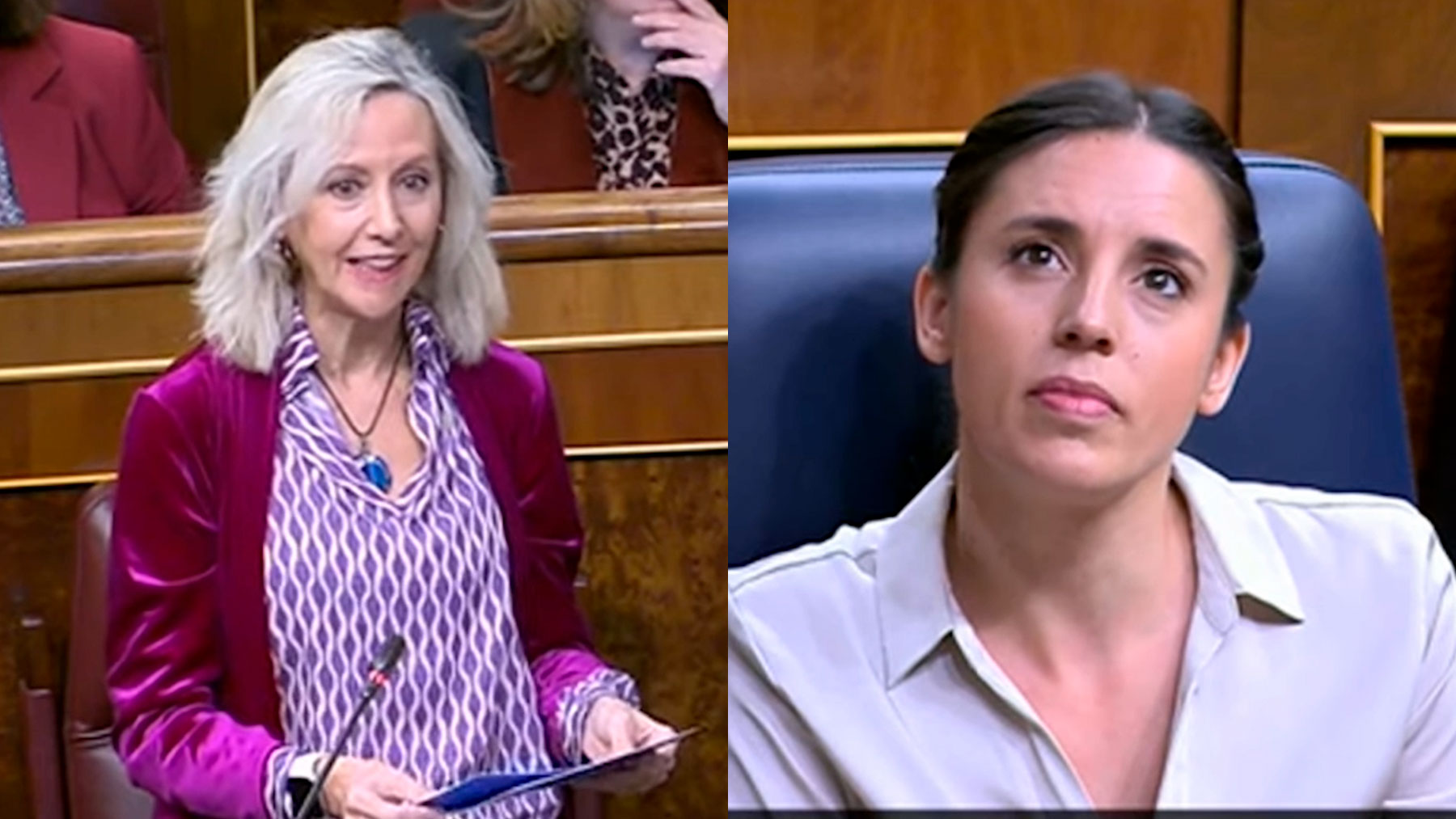 La diputada del PP Marta González e Irene Montero.
