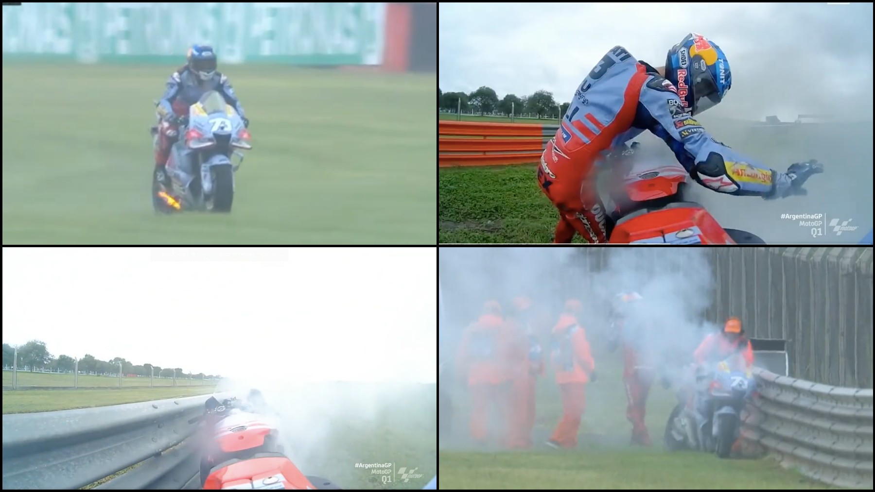 La moto de Álex Márquez, en llamas. (DAZN)