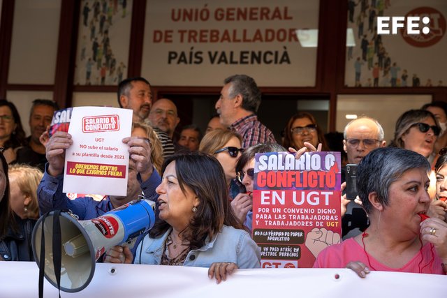 Una protesta sindical de UGT en Valencia.