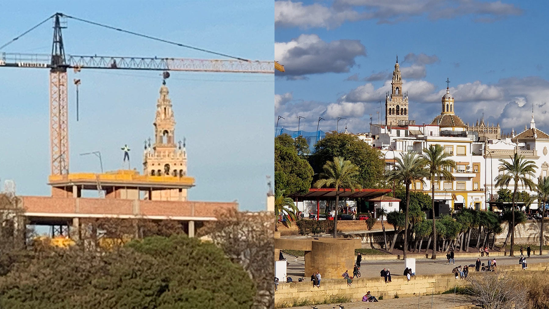 Antes y después de la vista de la Giralda de Sevilla desde el Puente de Triana.
