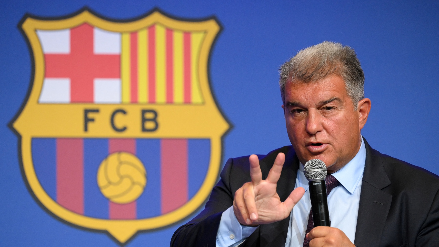 Joan Laporta durante su comparecencia. (AFP)