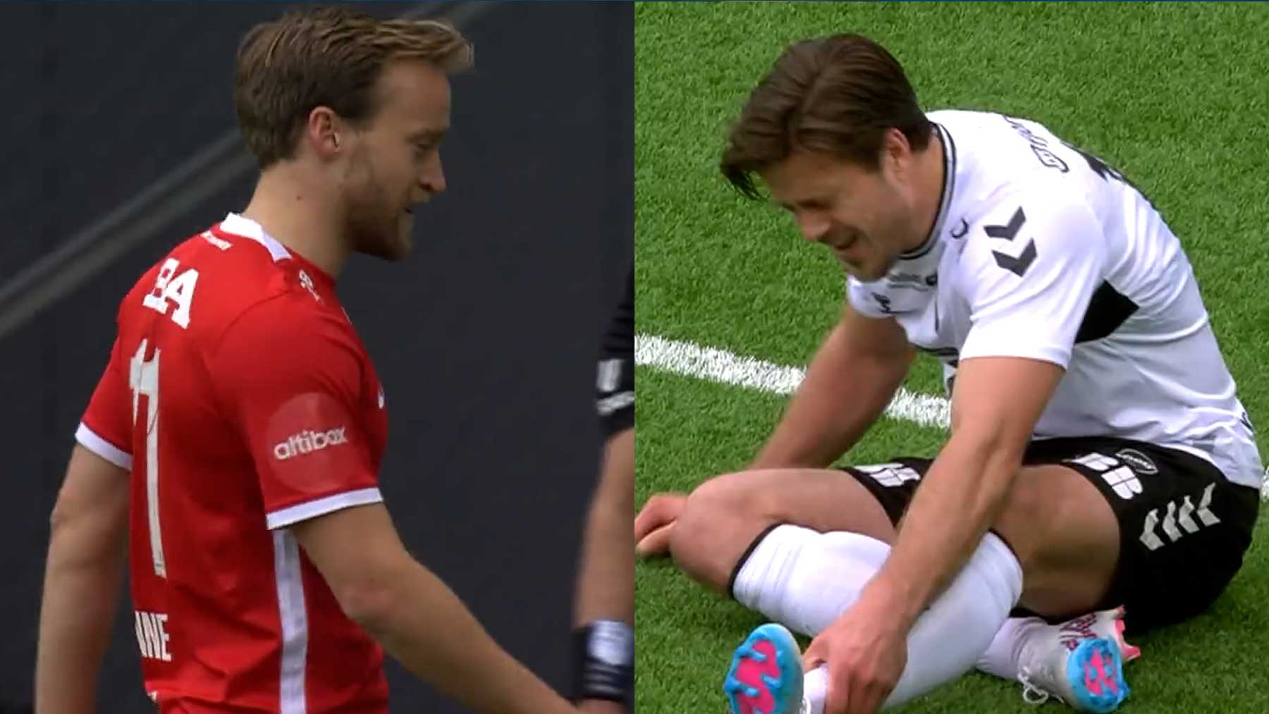El gesto de un jugador noruego tras la lesión de un defensa del equipo contrario.