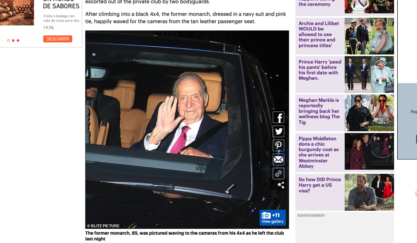 El Rey Juan Carlos en Londres. Foto: DailyMail