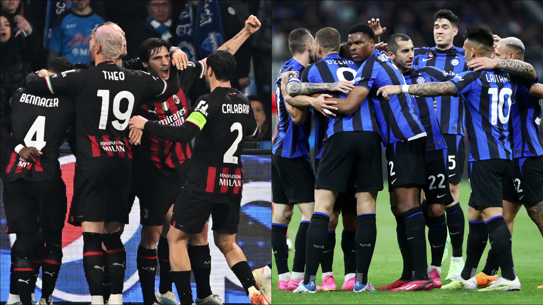 AC Milan e Inter de Milan celebrando sus tantos. (Getty)