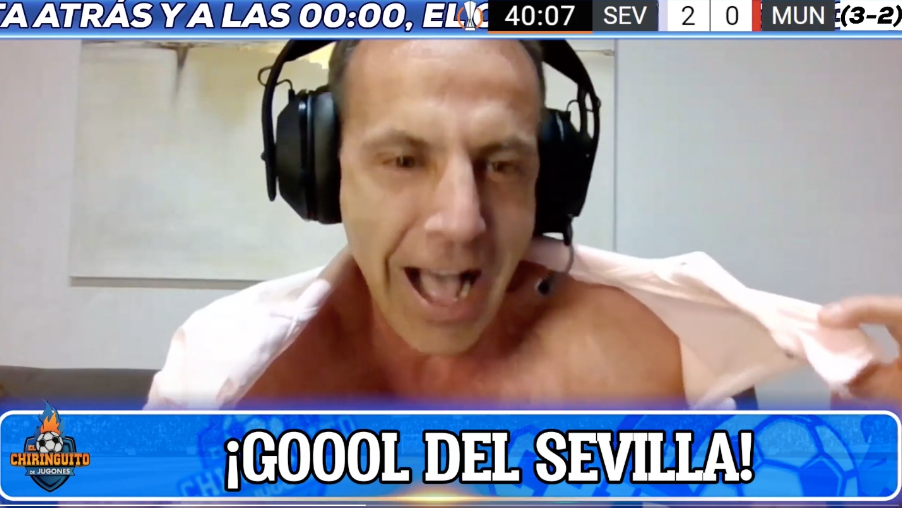 Cristobal Soria, celebrando el gol del Sevilla. (El Chiringuito)