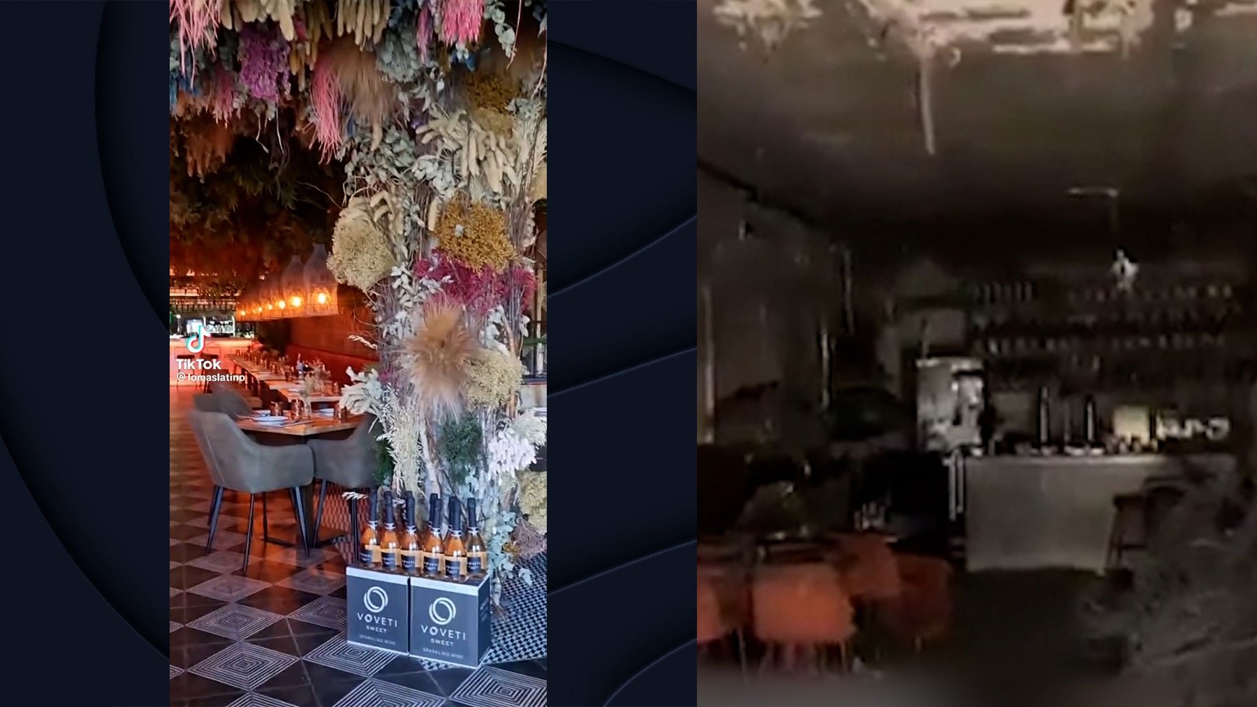 El restaurante Burro Canaglia antes y después del incendio.