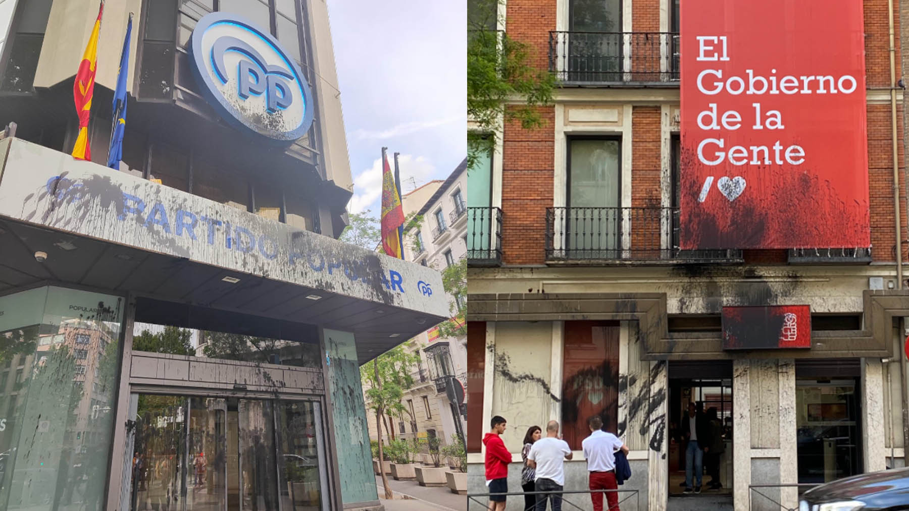 Las sedes del PP y del PSOE vandalizadas.