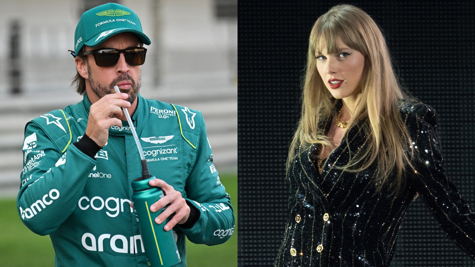 Fernando Alonso y Taylor Swift. (AFP)