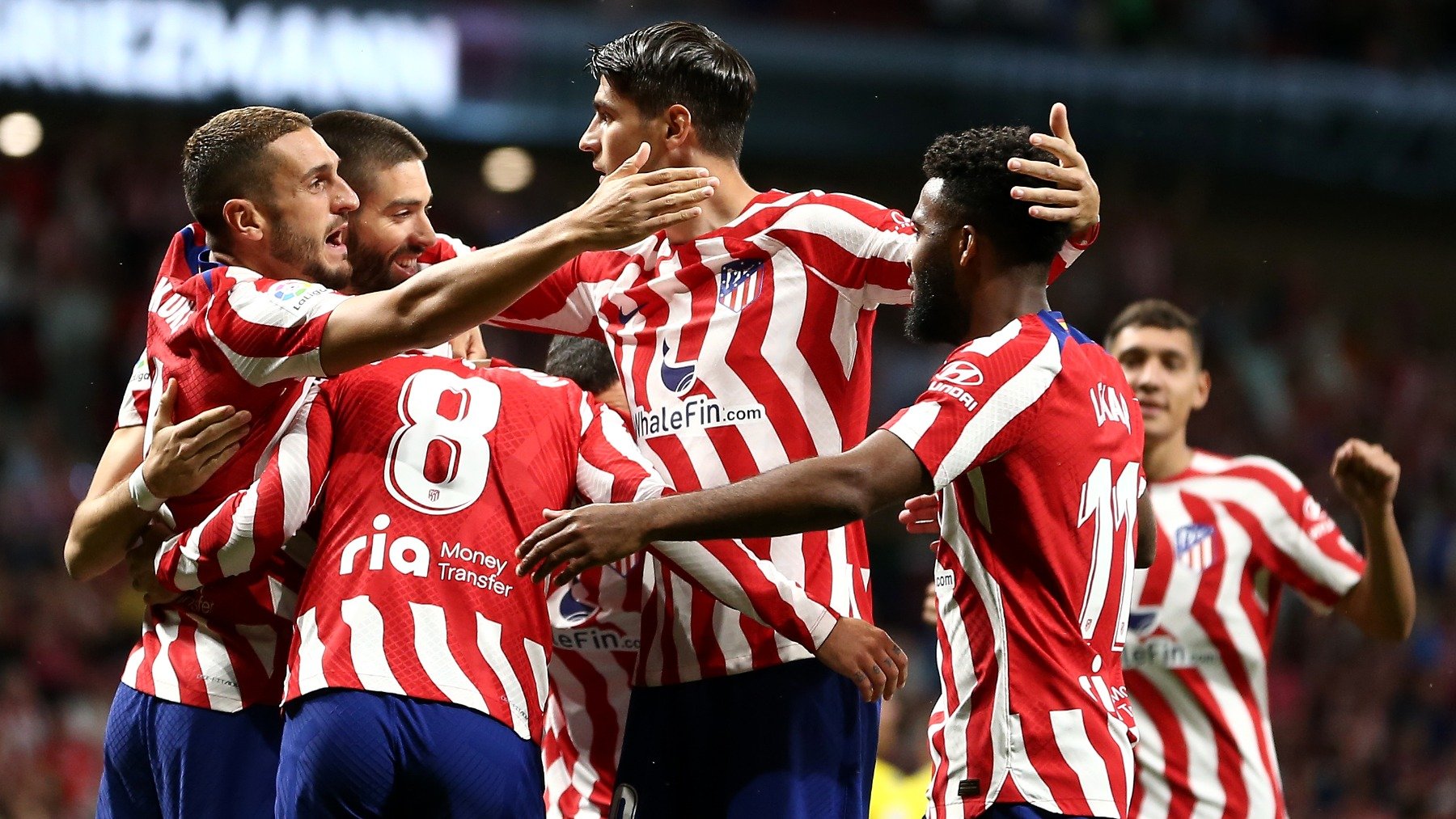 Jugadores del Atlético de Madrid celebrando un gol ante el Cádiz. (Getty)