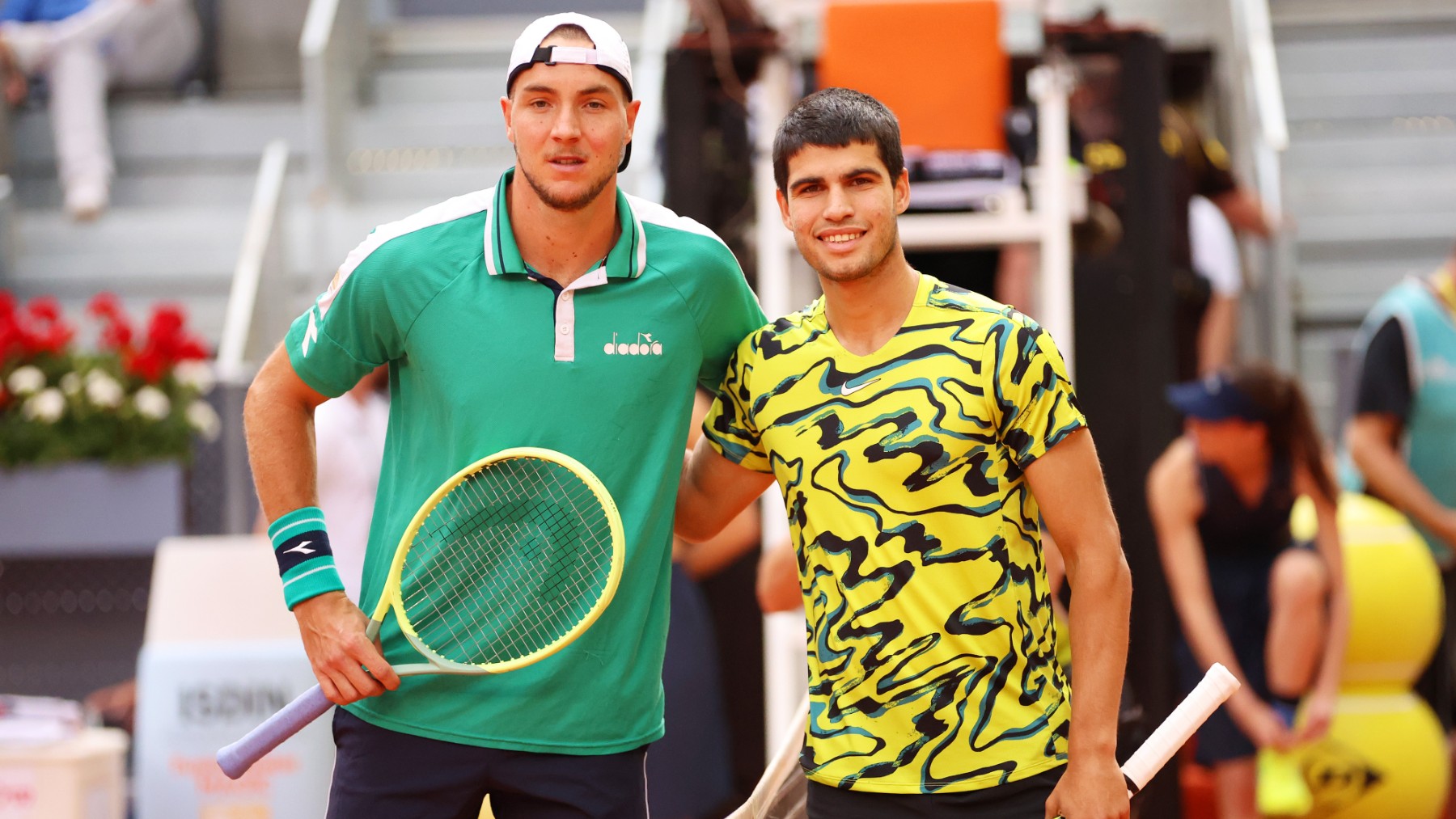 Struff y Carlos Alcaraz antes de la final del Mutua Madrid Open 2023. (Getty)
