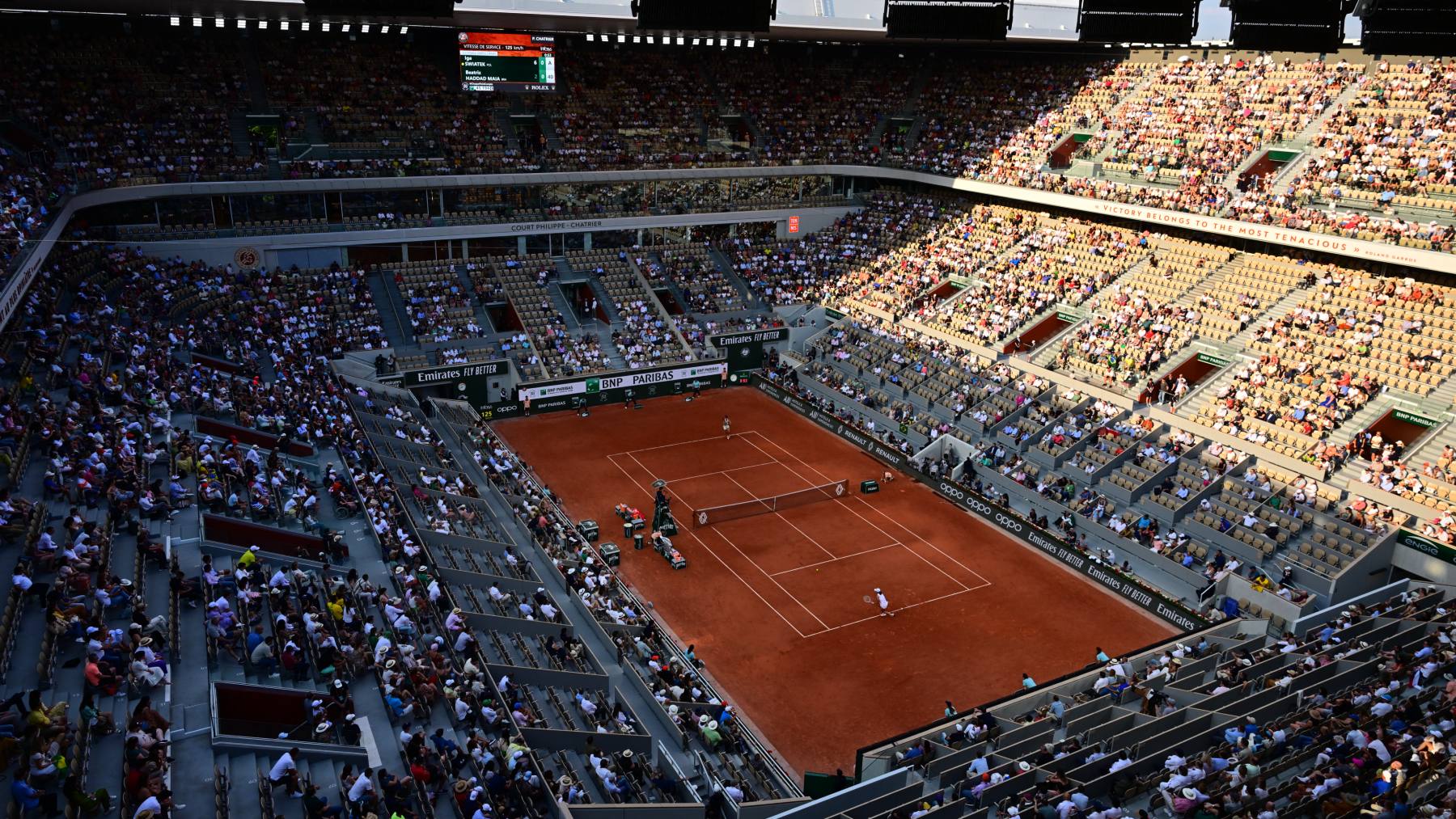 Una imagen en partido de Roland Garros 2023, desde la pista central. (AFP)