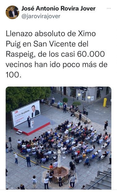 Puig reúne en San Vicente a apenas un centenar de personas cuatro días después de un llenazo del PP
