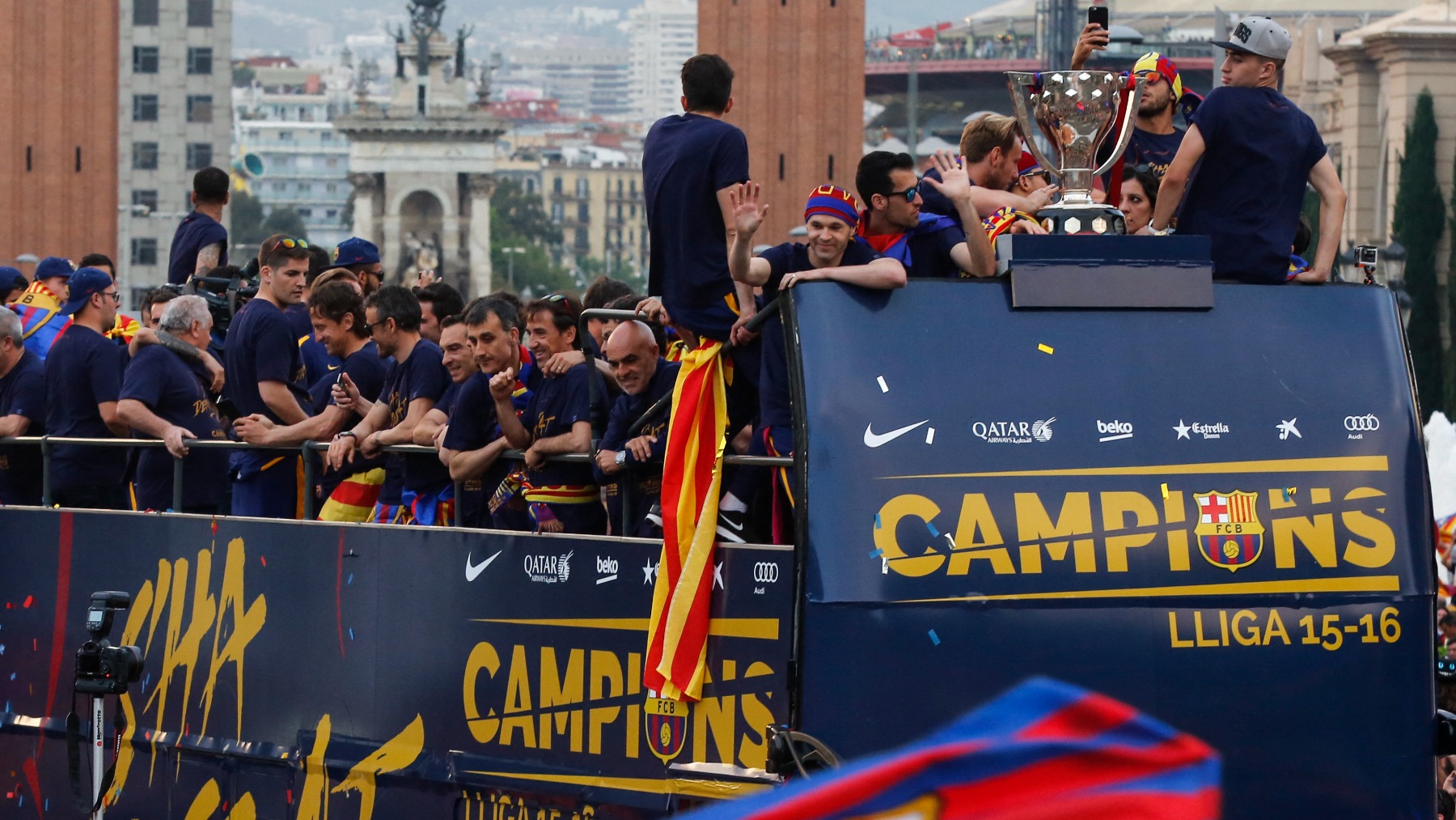 Así celebraba el Barça la Liga de 15/16. (AFP)
