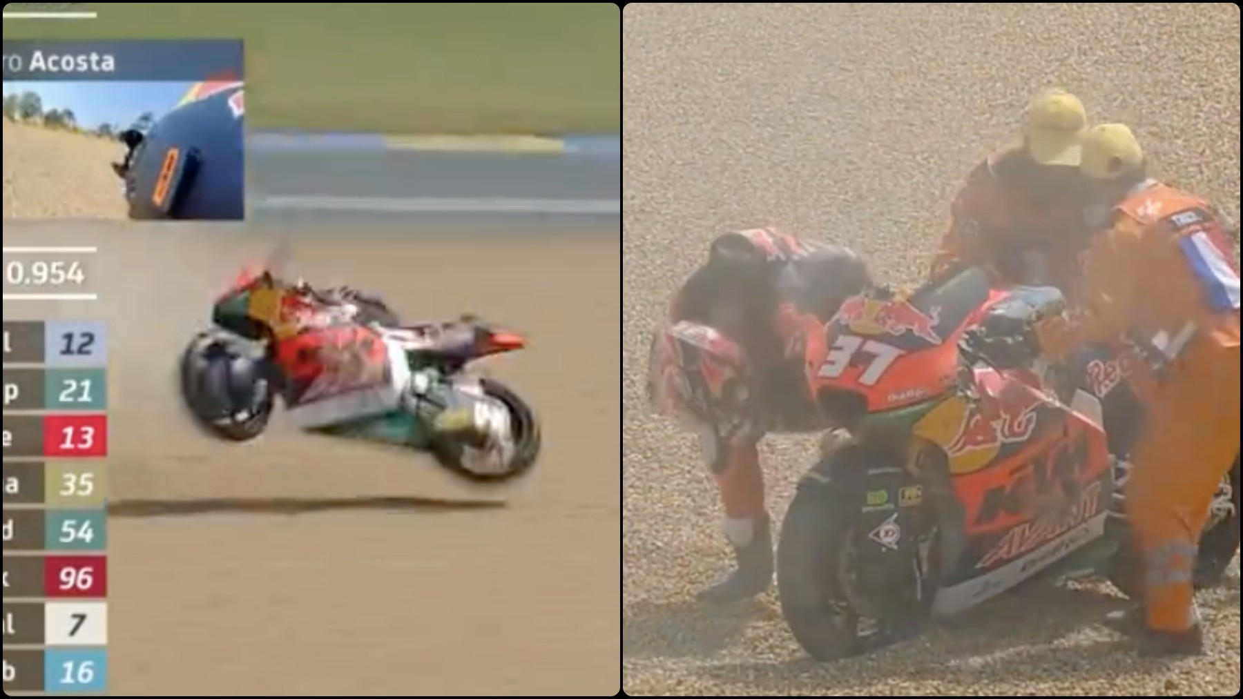 Pedro Acosta se va al suelo en Le Mans.
