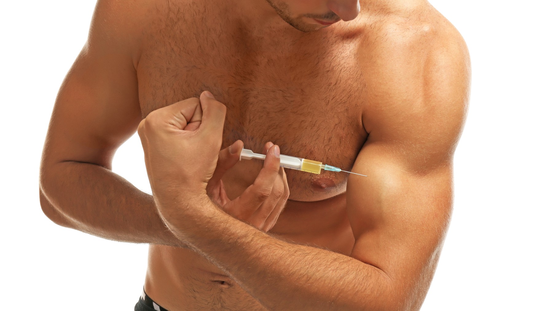 Un hombre inyectándose esteroides.