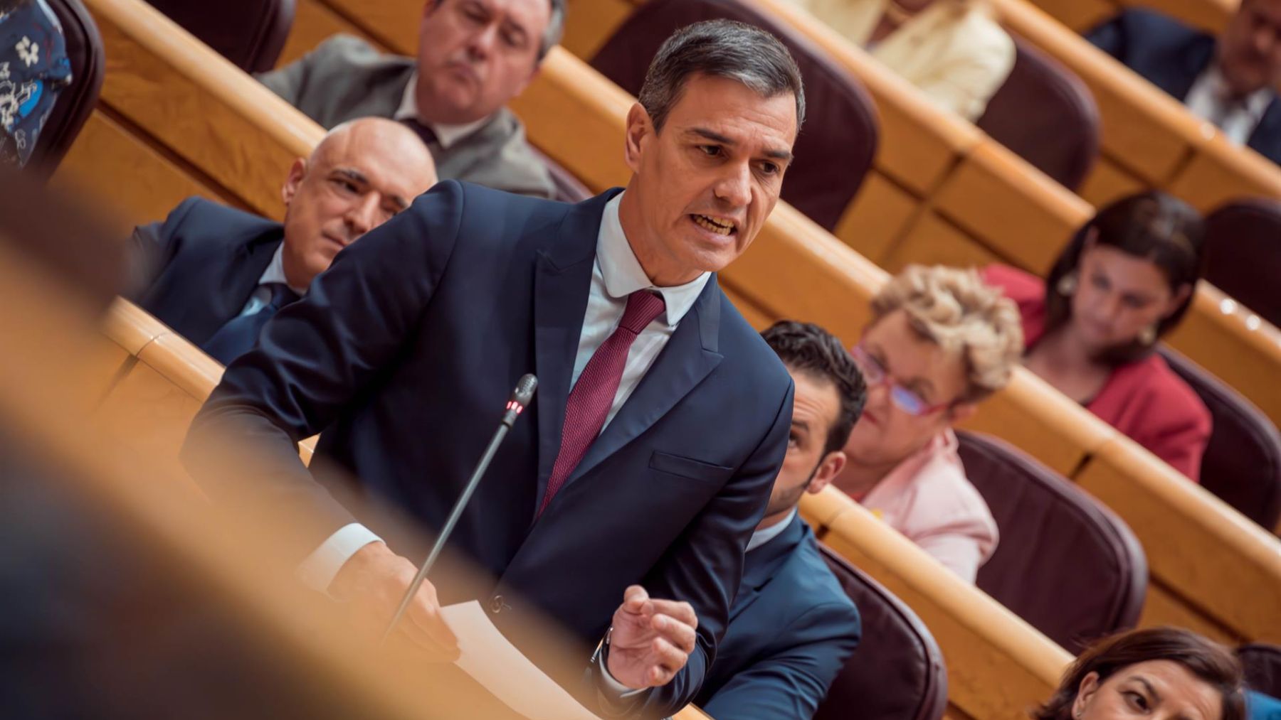 El presidente del Gobierno, Pedro Sánchez, interviene durante una sesión plenaria en el Senado, a 16 de mayo de 2023. (Europa Press)