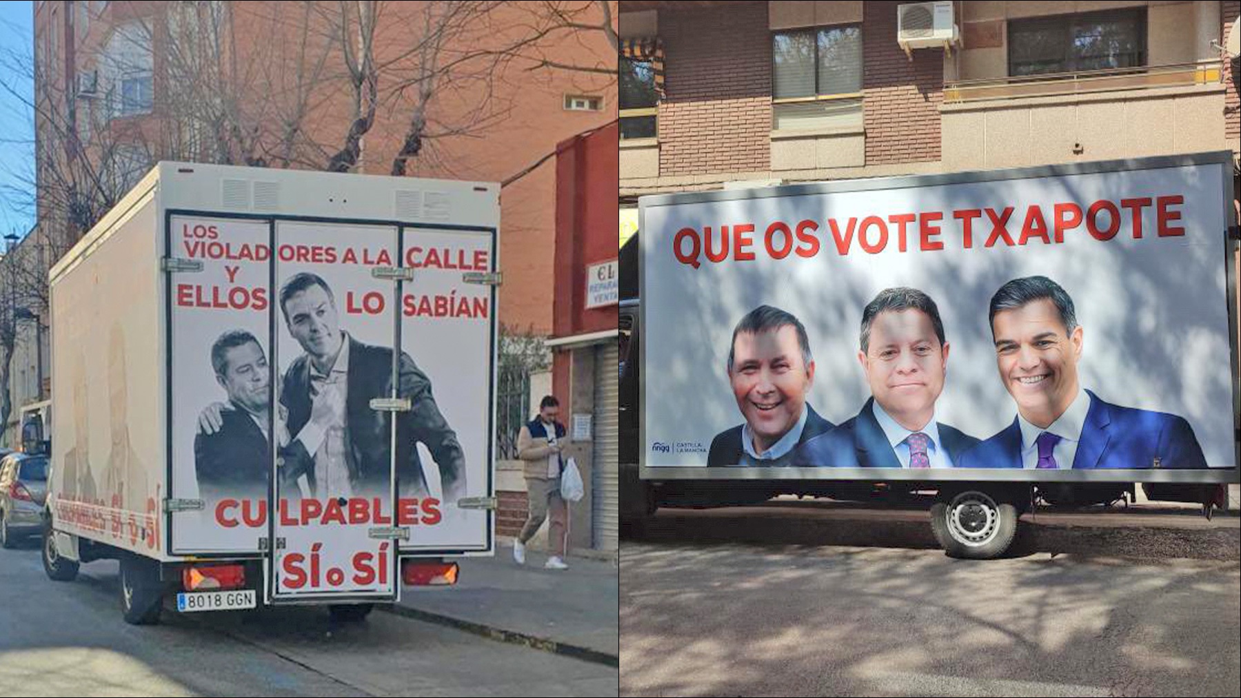Furgonetas con el lema «¡Que te vote Txapote!»