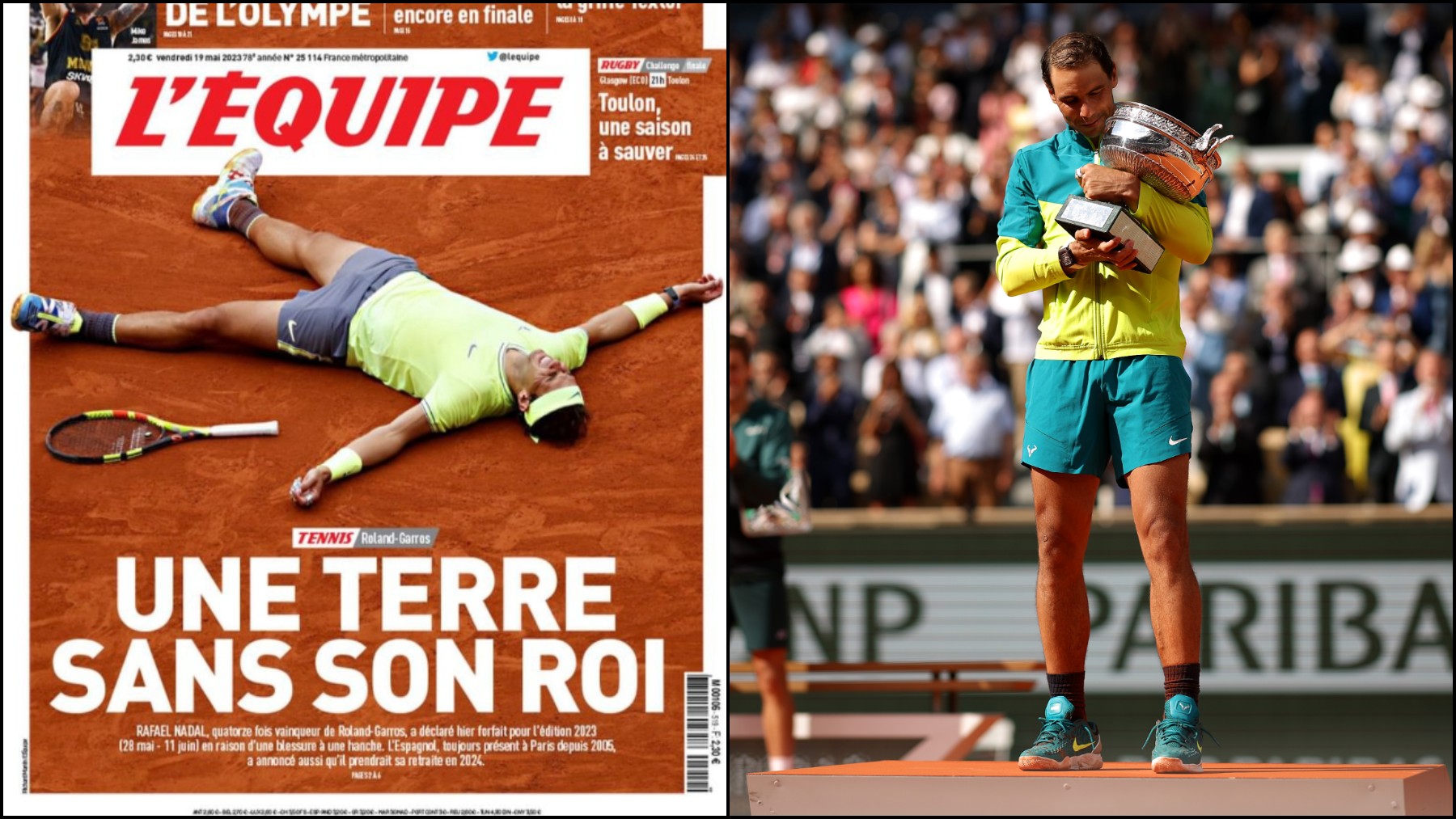 La portada de ‘L’Equipe’ sobre Nadal. (Getty)