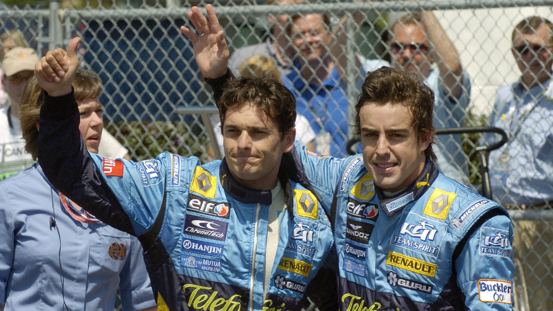 Alonso y Fisichella en la etapa de Renault. (AFP)