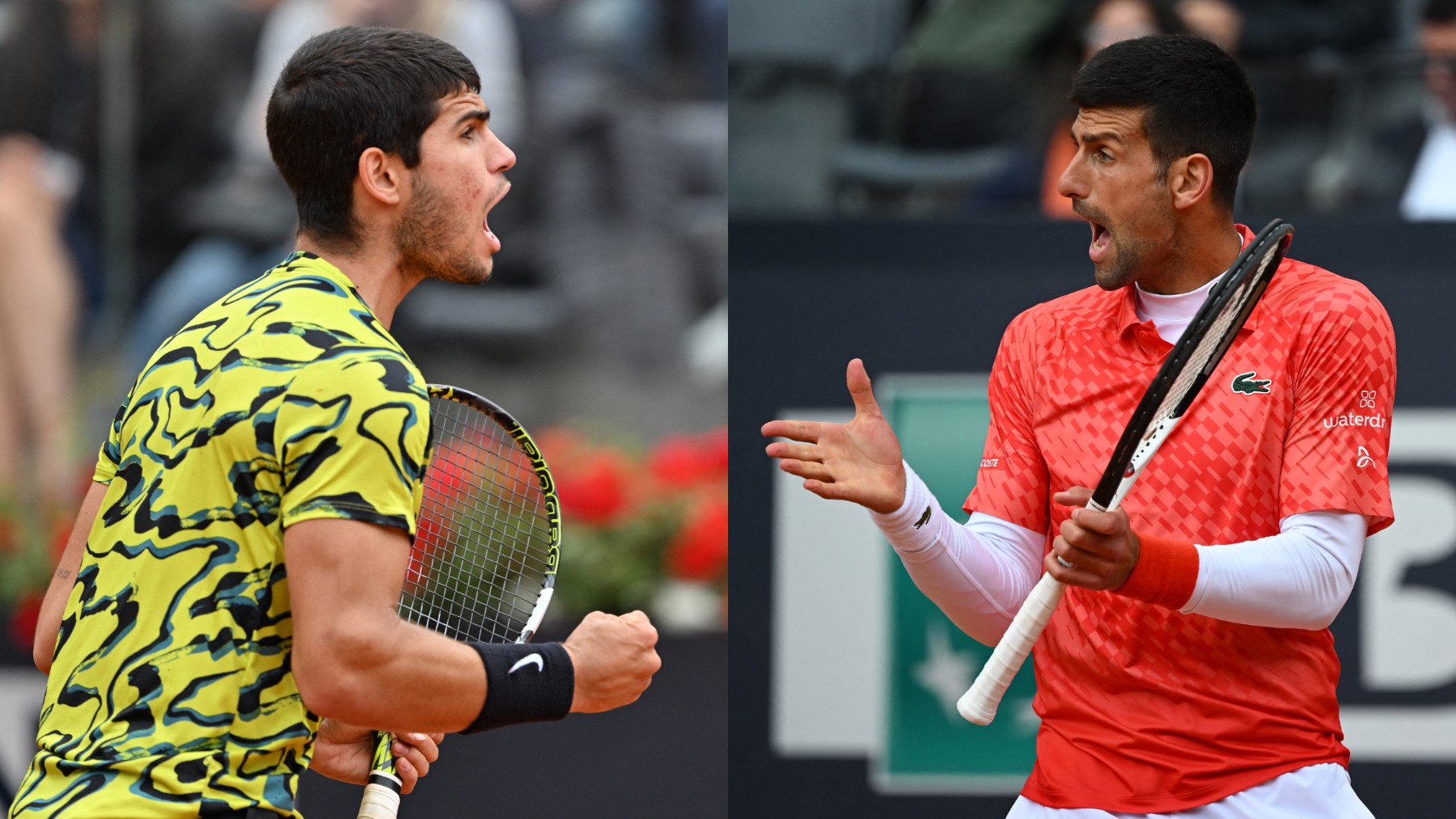 Carlos Alcaraz y Novak Djokovic, rivales en Roland Garros. (AFP)